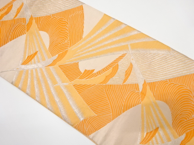 JAPANESE KIMONO / ANTIQUE FUKURO OBI / SILK / WOVEN BIRD & RAGING WAVES